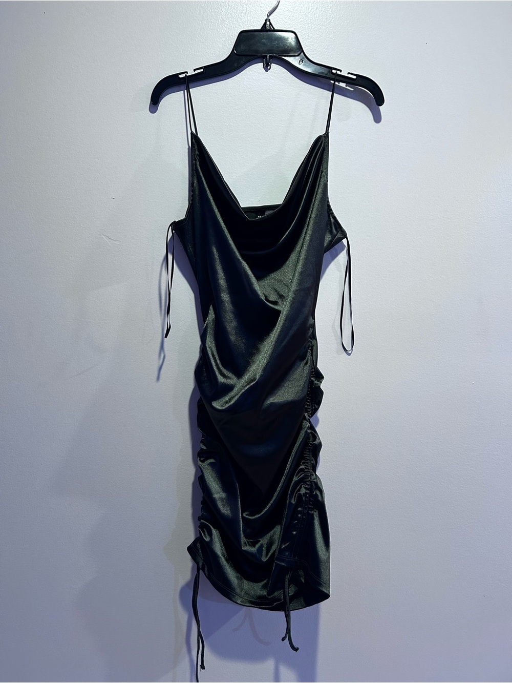 Black Satin Ruched Slip Dress - Women